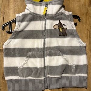 Carter's Gray and White Striped Vest with Moose Design